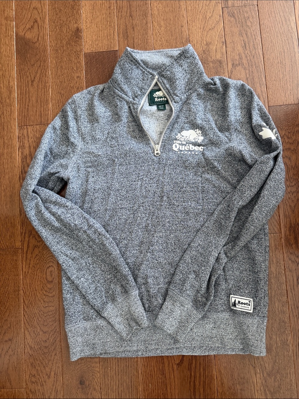 Women's XS Roots Quebec Heather Gray Quarter-Zip Sweater